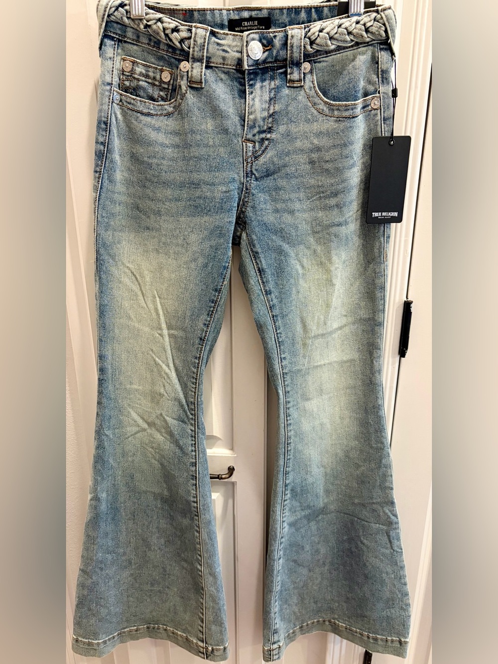 NWT TRUE RELIGION Women's Denim Braided Waist Flare Jeans - Very cool & unique💙
